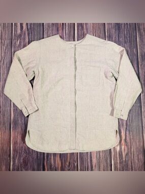 Women’s Tan %100 Linen Saks Fifth Avenue Real Clothes Long Sleeve Button Down